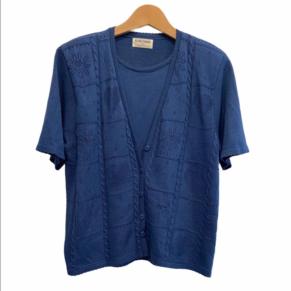 2/$25 Alfred Dunner Vintage Granny’s Oversized Cardigan Twinset Blue Size XL